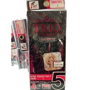 TRIO‎ Petite Series Romance Twist 8" Human Hair color #1  Extensions 4+1 Pack